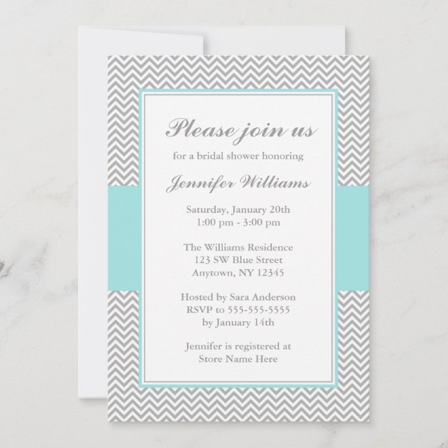 Soft Blue and Gray Chevron Bridal Shower Invitation (Front)