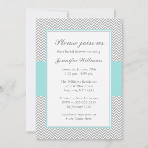 Soft Blue and Gray Chevron Bridal Shower Personalized Announcement