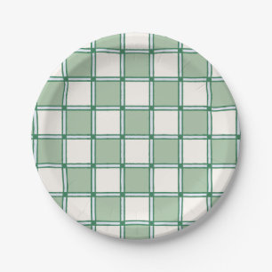 Soft Blue and Green Preppy Checkers Paper Plates