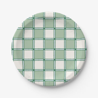 Soft Blue and Green Preppy Checkers Paper Plates