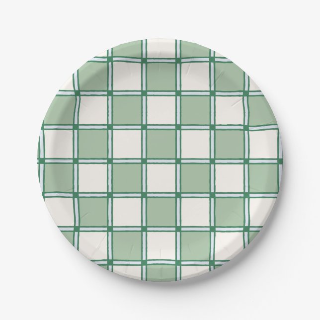 Soft Blue and Green Preppy Checkers Paper Plates (Front)