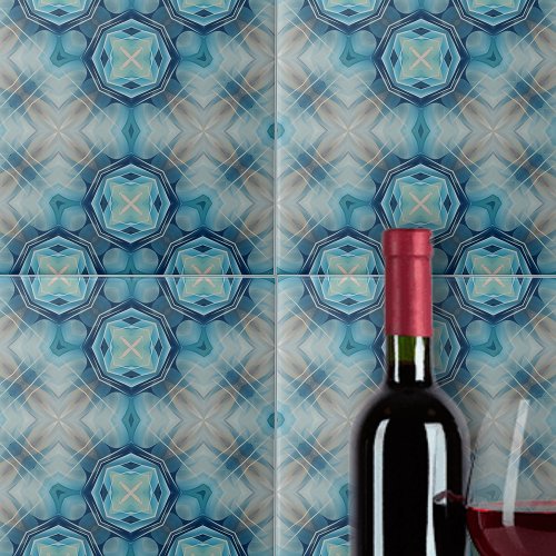 Soft Blue and Indigo Abstract Geometric Pattern Ceramic Tile
