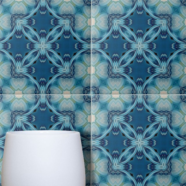 Soft Blue and Indigo Mosaic Geometric Pattern Ceramic Tile (Creator Uploaded)