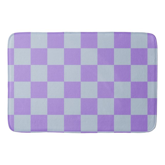 Soft Blue and Lavender Checkered Bath Mat (Front)