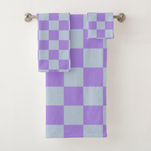 Soft Blue and Lavender Checkered Bath Towel Set