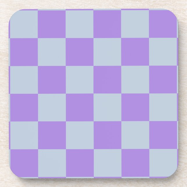 Soft Blue and Lavender Checkered Beverage Coaster (Front)