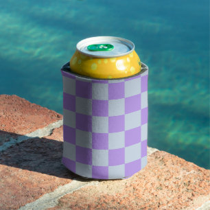 Soft Blue and Lavender Checkered Can Cooler
