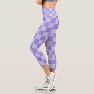Soft Blue and Lavender Checkered Capri Leggings