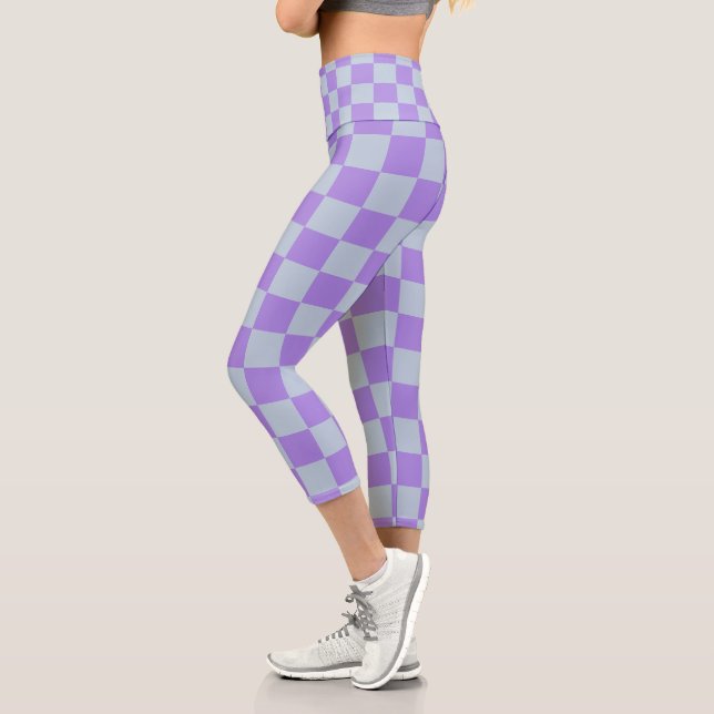 Soft Blue and Lavender Checkered Capri Leggings (Left)