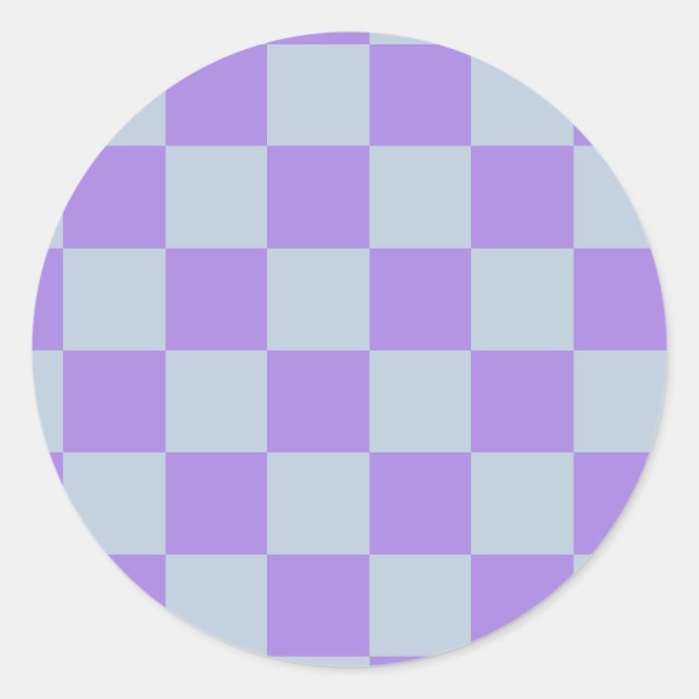 Soft Blue and Lavender Checkered Classic Round Sticker (Front)
