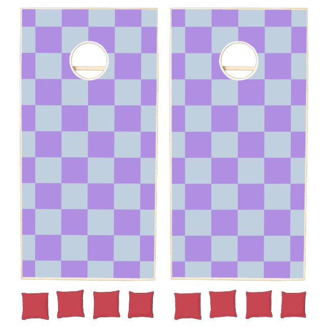 Soft Blue and Lavender Checkered Cornhole Set (Set)