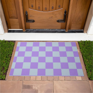 Soft Blue and Lavender Checkered Doormat