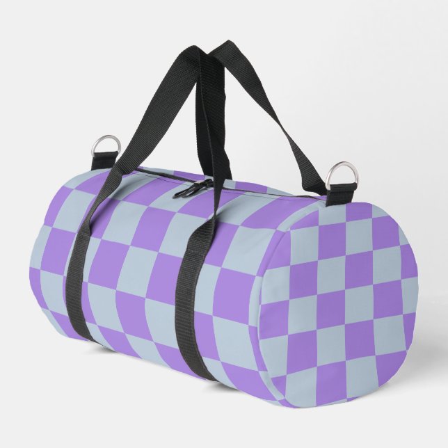 Soft Blue and Lavender Checkered Duffle Bag (Left Corner)