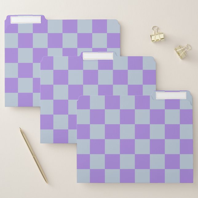 Soft Blue and Lavender Checkered File Folder (Set)