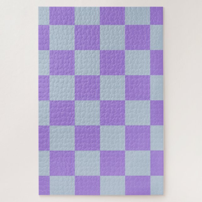Soft Blue and Lavender Checkered Jigsaw Puzzle (Vertical)