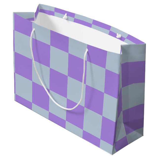Soft Blue and Lavender Checkered Large Gift Bag (Back Angled)