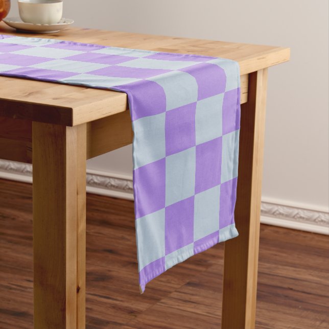 Soft Blue and Lavender Checkered Long Table Runner (In Situ)