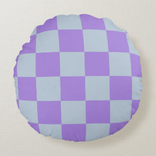 Soft Blue and Lavender Checkered Round Pillow