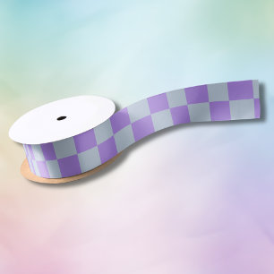 Soft Blue and Lavender Checkered Satin Ribbon