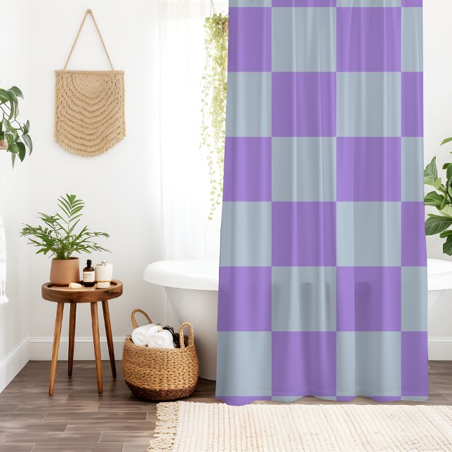 Soft Blue and Lavender Checkered Shower Curtain (Creator Uploaded)