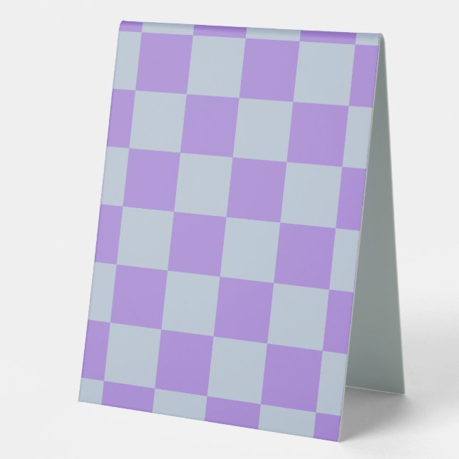 Soft Blue and Lavender Checkered Table Tent (Front)