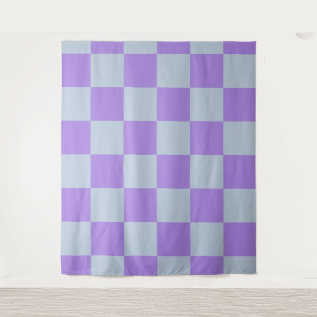 Soft Blue and Lavender Checkered Tapestry (Front)