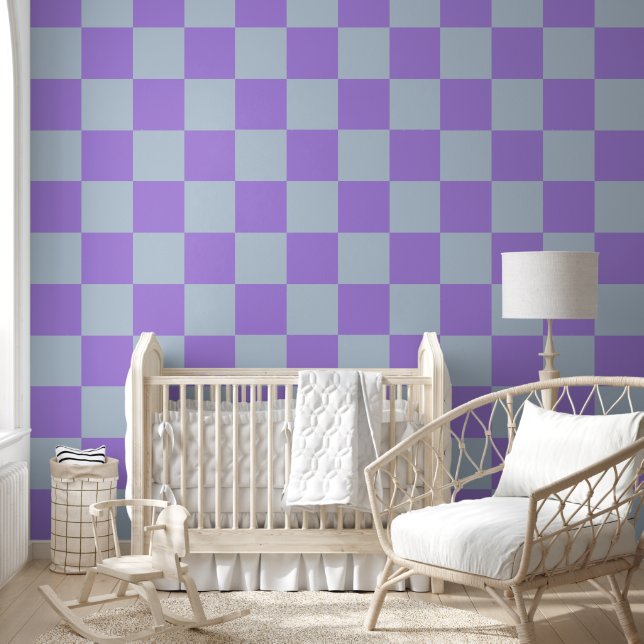 Soft Blue and Lavender Checkered Wallpaper (Kids)