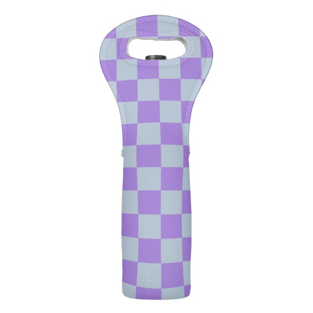 Soft Blue and Lavender Checkered Wine Bag (Front)