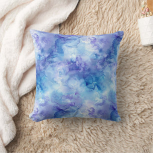 Soft Blue and Lavender Watercolor Marble Throw Pillow
