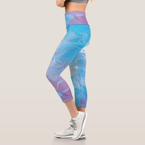 Soft Blue and Lilac Abstract Capri Leggings