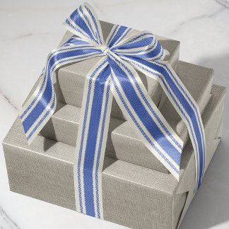 Soft Blue and Off-White Ticking Tape Ribbon