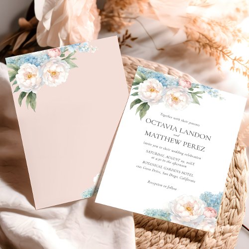 Soft Blue and Pink Flowers classic Botanical  Invitation