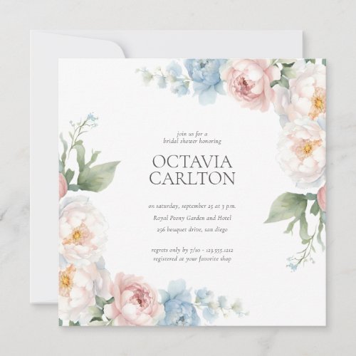 Soft Blue and Pink Flowers classic Bridal Shower Invitation