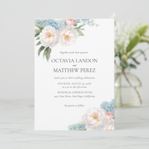 Soft Blue and Pink Flowers classic QR CODE RSVP  Invitation
