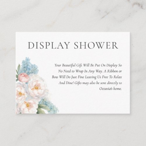 Soft Blue and Pink FLOWERS DISPLAY SHOWER Enclosure Card