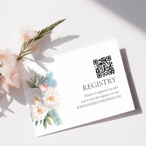 Soft Blue and Pink FLOWERS QRCODE REGISTRY Enclosure Card