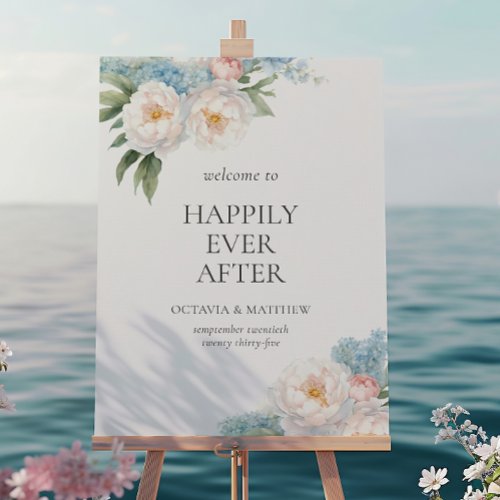 Soft Blue and Pink Flowers WEDDING WELCOME  Poster