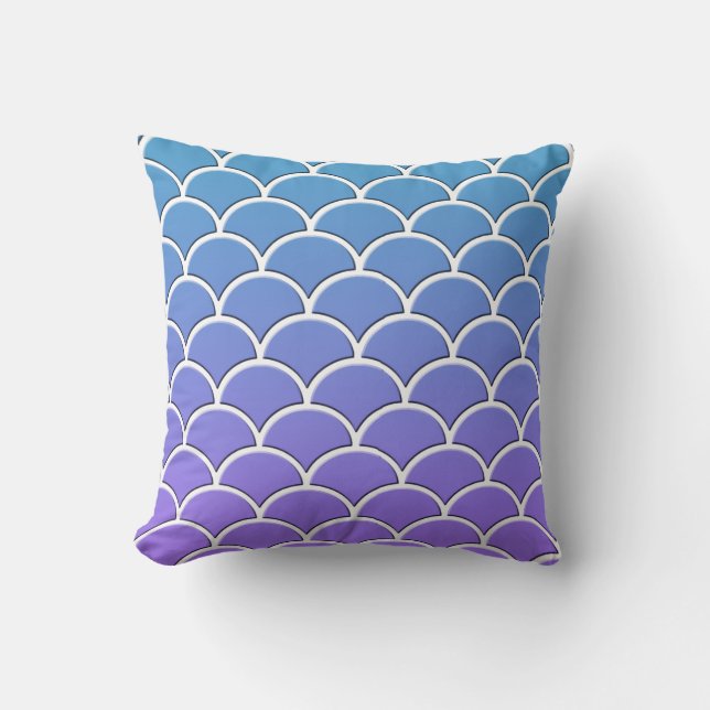 Soft Blue and Purple Japanese Wave Pattern Pillow (Front)
