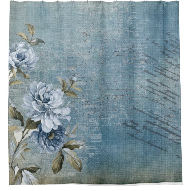 Soft Blue and Roses Throw Pillow Shower Curtain (Front)