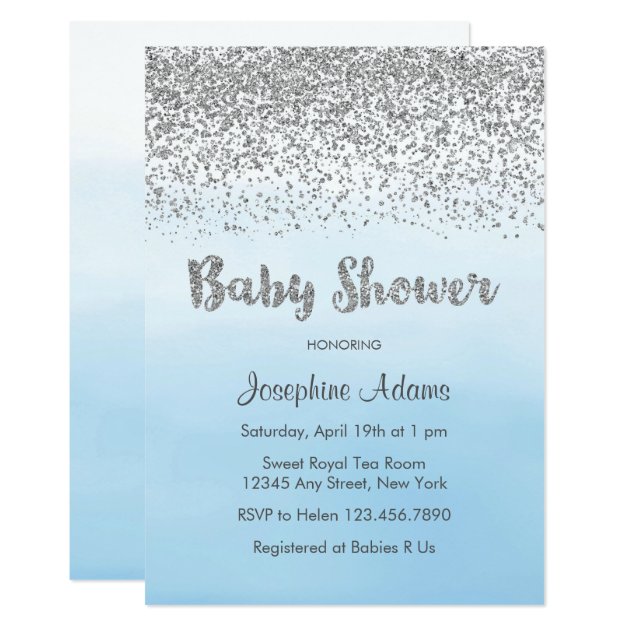 blue and silver baby shower invitations