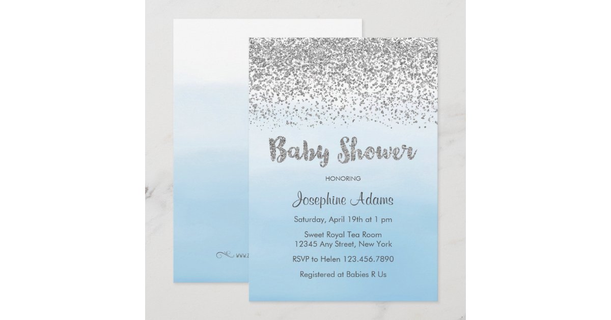 Soft Blue and Silver Baby Shower Invitation Zazzle