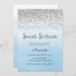 Soft Blue And Silver Sweet 16 Birthday Invitation at Zazzle
