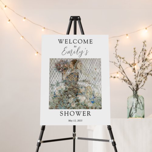 Soft Blue and White Bride Welcome Sign