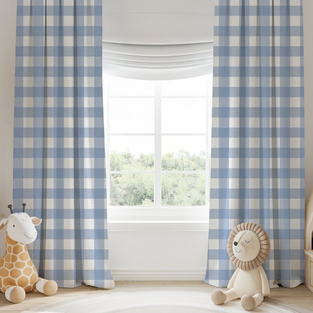 Soft Blue And White Buffalo Plaid Checkered Blackout Curtains (Creator Uploaded)