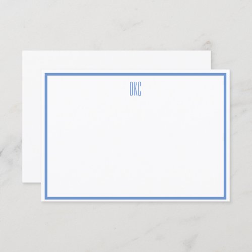 Soft Blue and White Monogrammed Flat Note Card