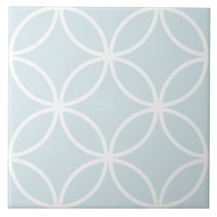 Soft blue and white repeat circle leaf pattern ceramic tile
