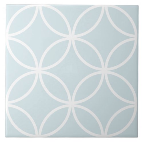 Soft  blue and white repeat circle leaf pattern ceramic tile