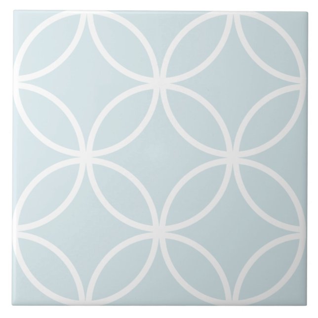 Soft  blue and white repeat circle leaf pattern ceramic tile (Front)