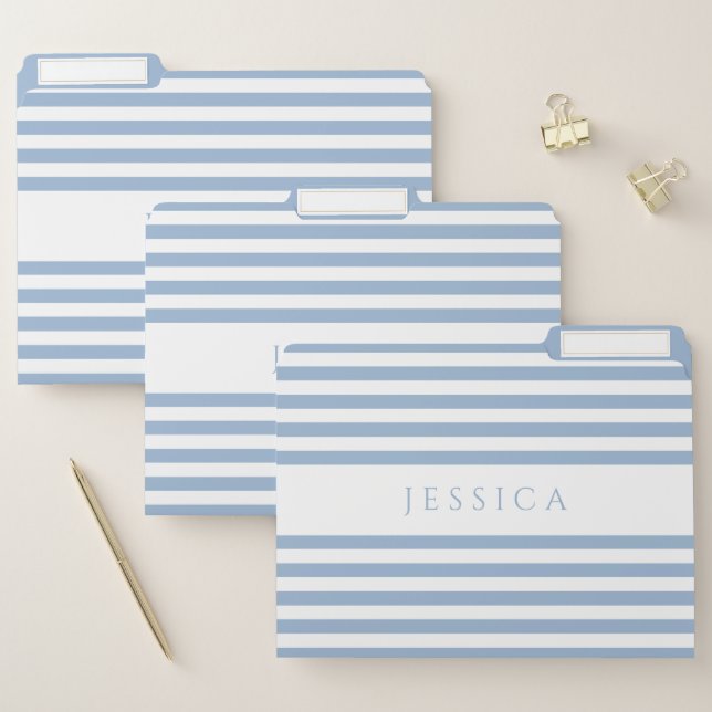 Soft Blue And White Stripes Pattern Name & Text File Folder (Set)