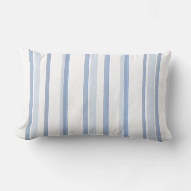 Soft Blue and White Watercolor Stripes Lumbar Pillow (Front)